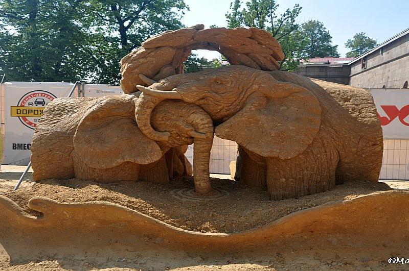 Sand Festival в Москве: скульптура слонов из песка